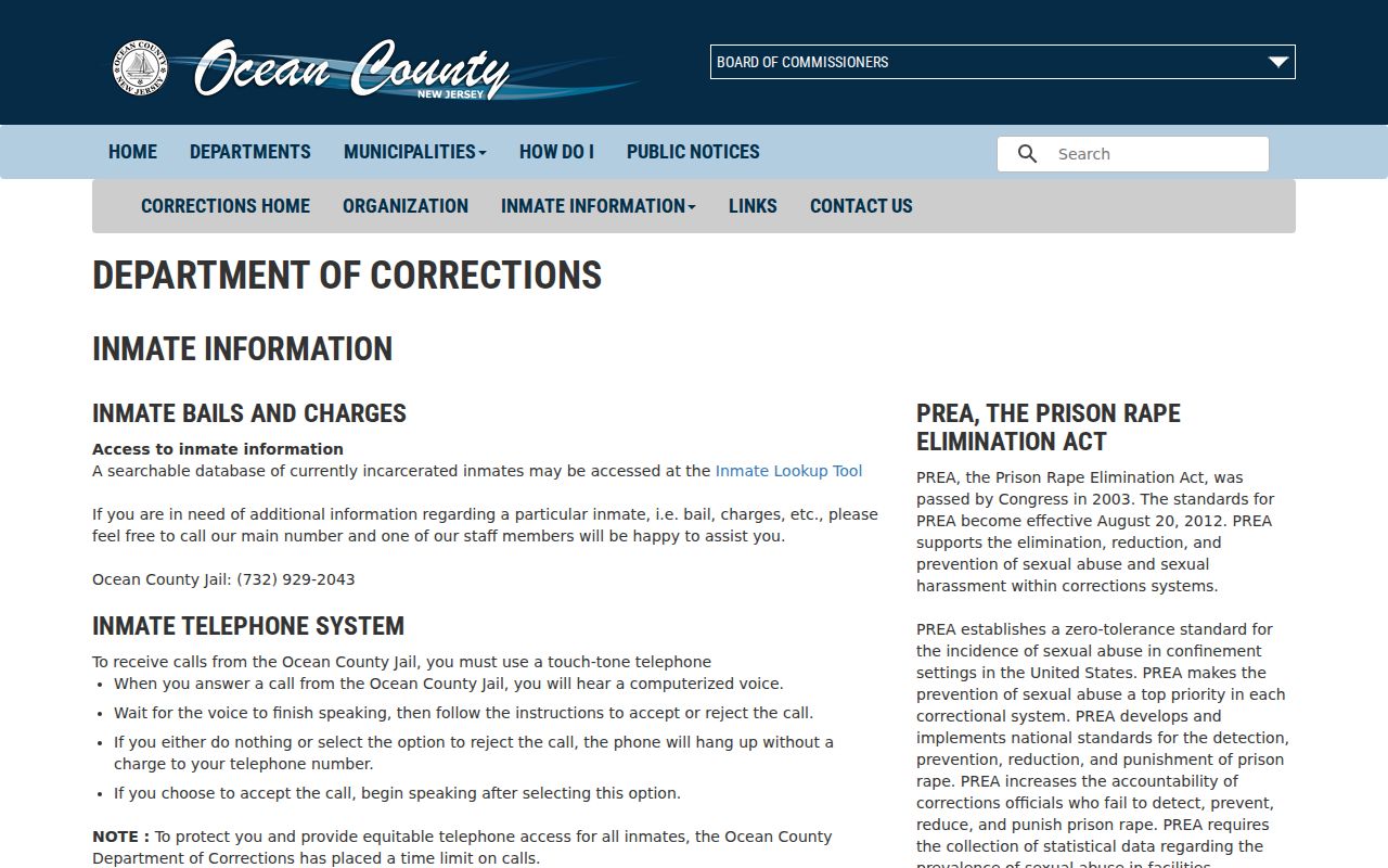 Little Egg Harbor resident lookup using the Ocean County inmate information page