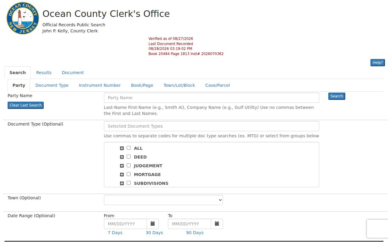Little Egg Harbor Township residents directory Ocean County recorded-document search