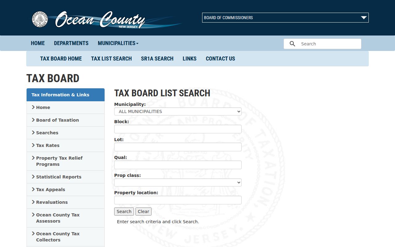Little Egg Harbor Township residents directory tax-list search fields