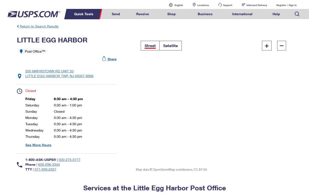 Little Egg Harbor Township ZIP directory USPS post office result
